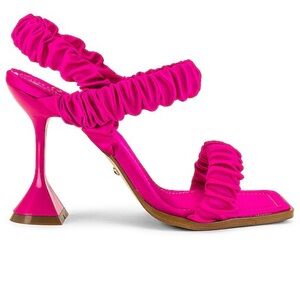 Revolve Raye Kia Heels in HOT PINK Satin Scrunchie Size 8.5